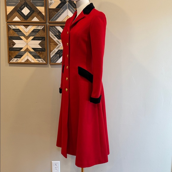 Vintage Ralph Lauren Rugby Long Red Wool Flared Coat size 0 - Picture 6 of 15